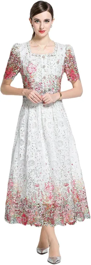 Women's Slimming Hollowed-Out Water-Soluble Lace Suit Dress