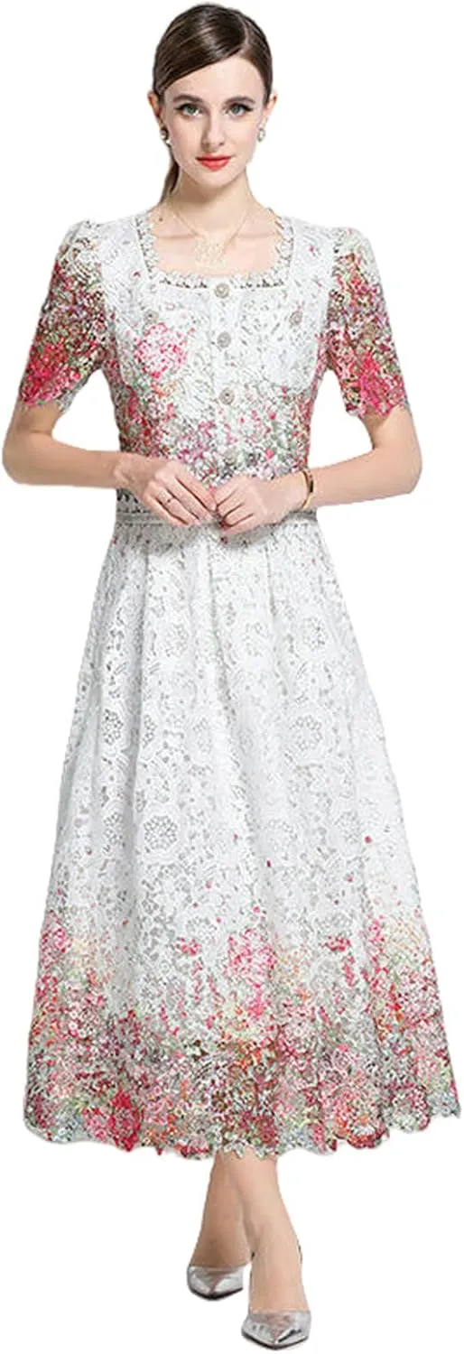 Women's Slimming Hollowed-Out Water-Soluble Lace Suit Dress