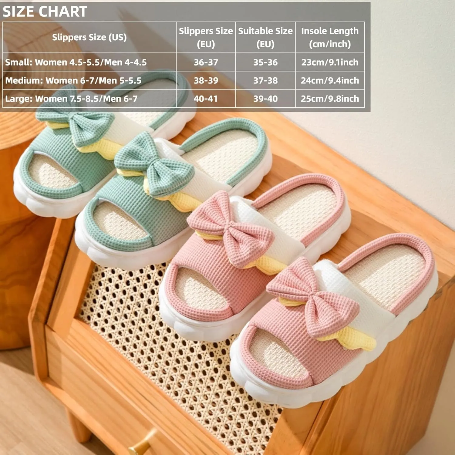 Women's Slippers Linen Four Seasons Home Slippers Bow Tie Comfy Slippers Indoor Slippers Lightweight Soft Slippers House Slippers Outdoor Open Toe Summer Shoes