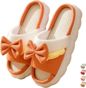Women's Slippers Linen Four Seasons Home Slippers Bow Tie Comfy Slippers Indoor Slippers Lightweight Soft Slippers House Slippers Outdoor Open Toe Summer Shoes