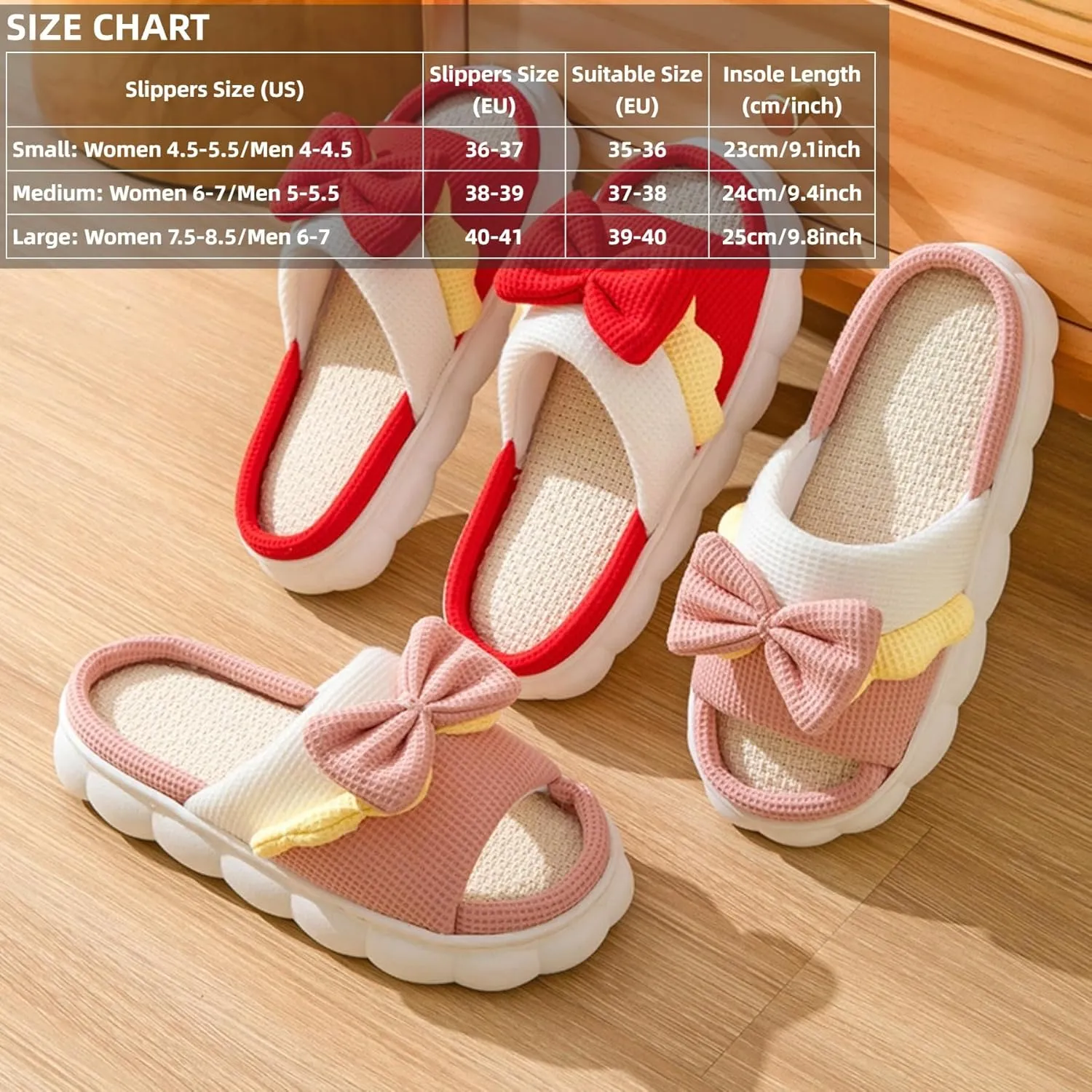 Women's Slippers Linen Four Seasons Home Slippers Bow Tie Comfy Slippers Indoor Slippers Lightweight Soft Slippers House Slippers Outdoor Open Toe Summer Shoes