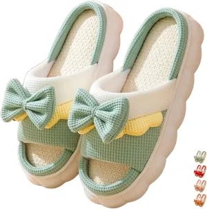 Women's Slippers Linen Four Seasons Home Slippers Bow Tie Comfy Slippers Indoor Slippers Lightweight Soft Slippers House Slippers Outdoor Open Toe Summer Shoes