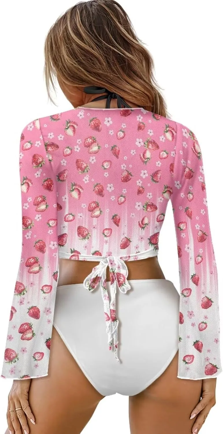 Women's Swim Beach Cover Up Long Sleeve Bathing Suit Swimsuit Coverup Sheer Cropped Lightweight Cardigan