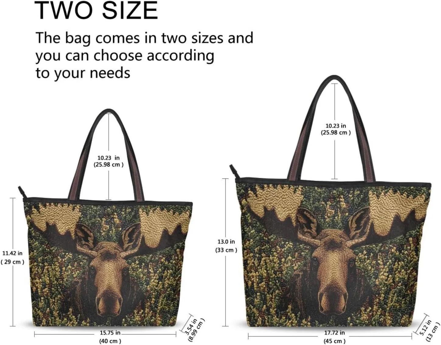 Womens Tote Bags Moos in Bush Print Reusable Grocery Handbag Bags with Zipper Large Size