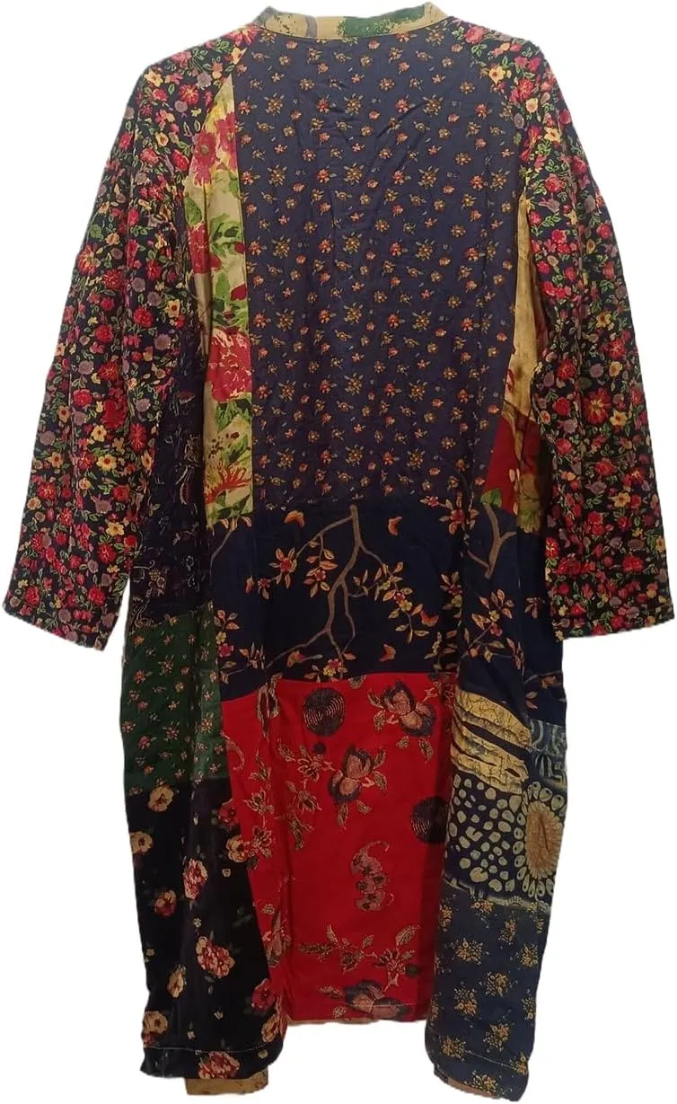 Women's Trench Coat Cotton Linen Floral Print Jacket Chinese Style Patchwork Outwear