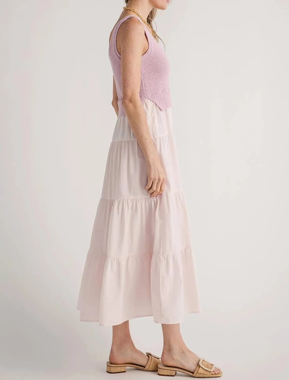 Women's V Neck Sleeveless Dress Patchwork Knit Midi Dress Casual Long Flowy Summer Tank Dress
