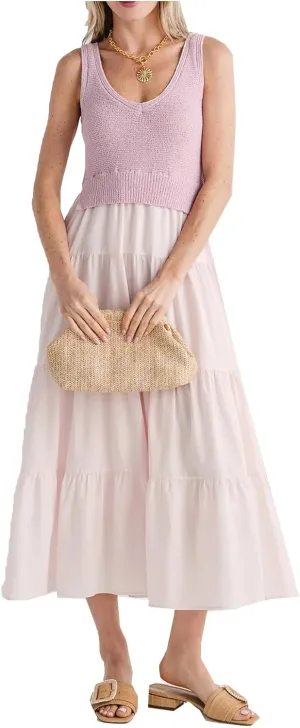 Women's V Neck Sleeveless Dress Patchwork Knit Midi Dress Casual Long Flowy Summer Tank Dress