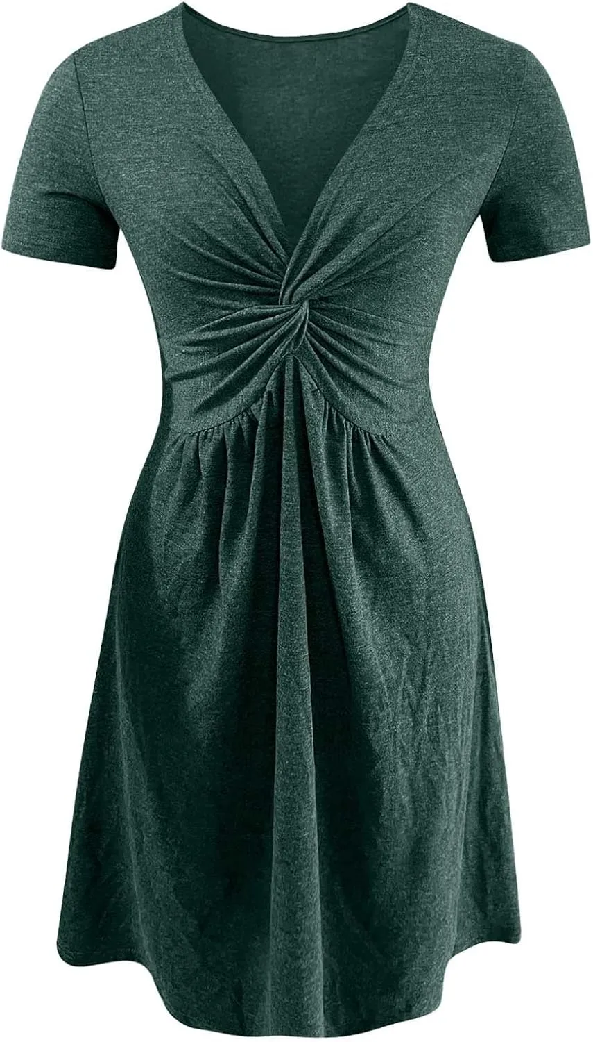 Womens V Neck Tank A Line Dresses Twist Front Ruffle Bodycon Sundress 2025 Summer Elegant Sleeveless Party Tunic