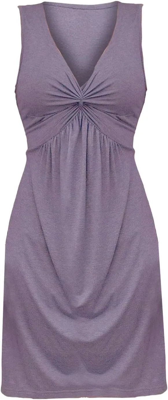 Womens V Neck Tank A Line Dresses Twist Front Ruffle Bodycon Sundress 2025 Summer Elegant Sleeveless Party Tunic