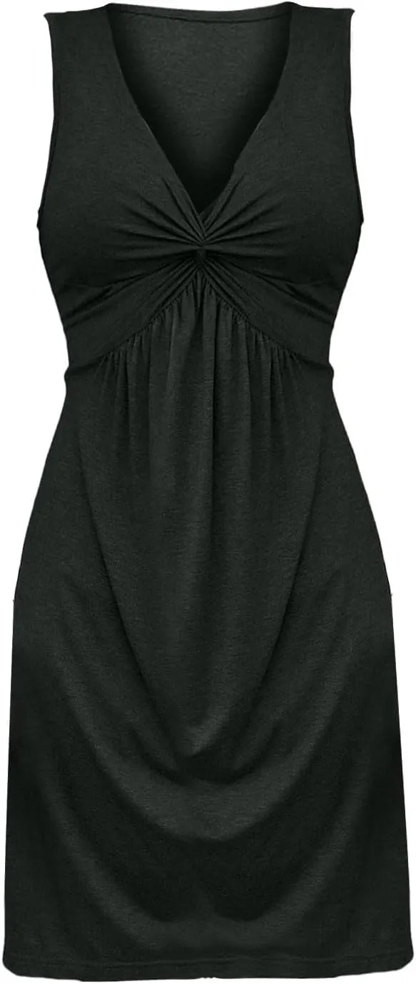 Womens V Neck Tank A Line Dresses Twist Front Ruffle Bodycon Sundress 2025 Summer Elegant Sleeveless Party Tunic