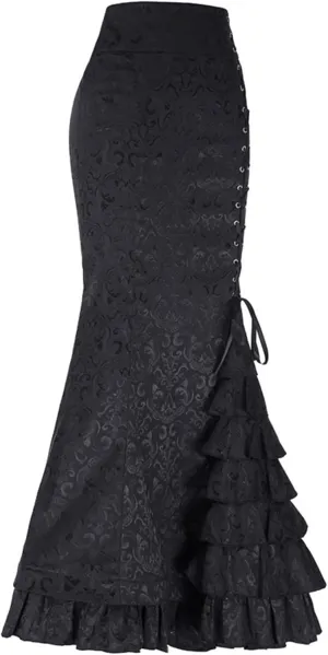Women's Victorian Steampunk Skirt Gothic Vintage Decorative Pattern Ruffled Lace up Fishtail Mermaid Skirt