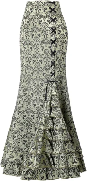 Women's Victorian Steampunk Skirt Gothic Vintage Decorative Pattern Ruffled Lace up Fishtail Mermaid Skirt