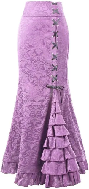 Women's Victorian Steampunk Skirt Gothic Vintage Decorative Pattern Ruffled Lace up Fishtail Mermaid Skirt