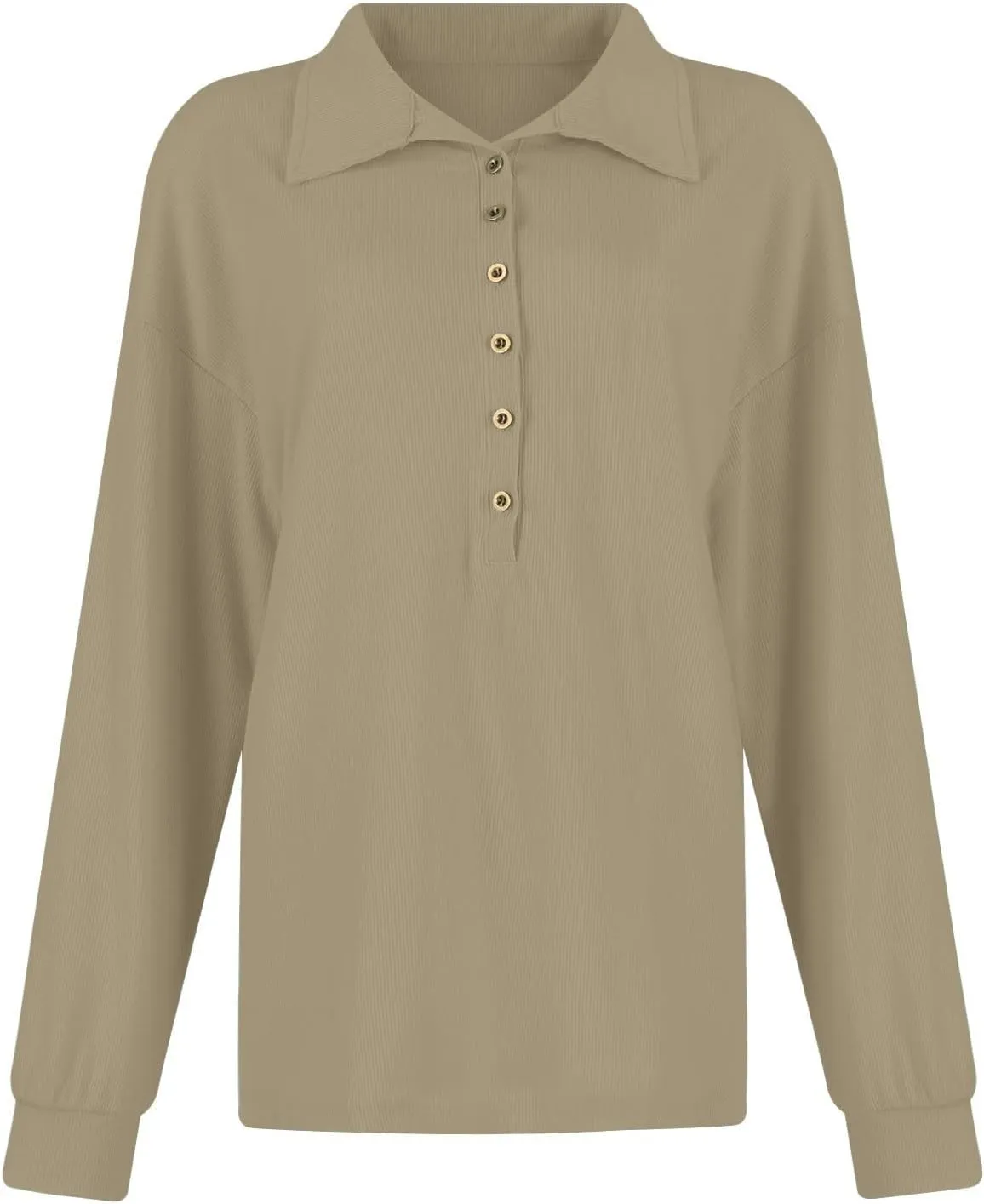 Women's Waffle Knit Tops Casual Long Sleeve Blouses Slim Fit Button Down V Neck Henley Shirt