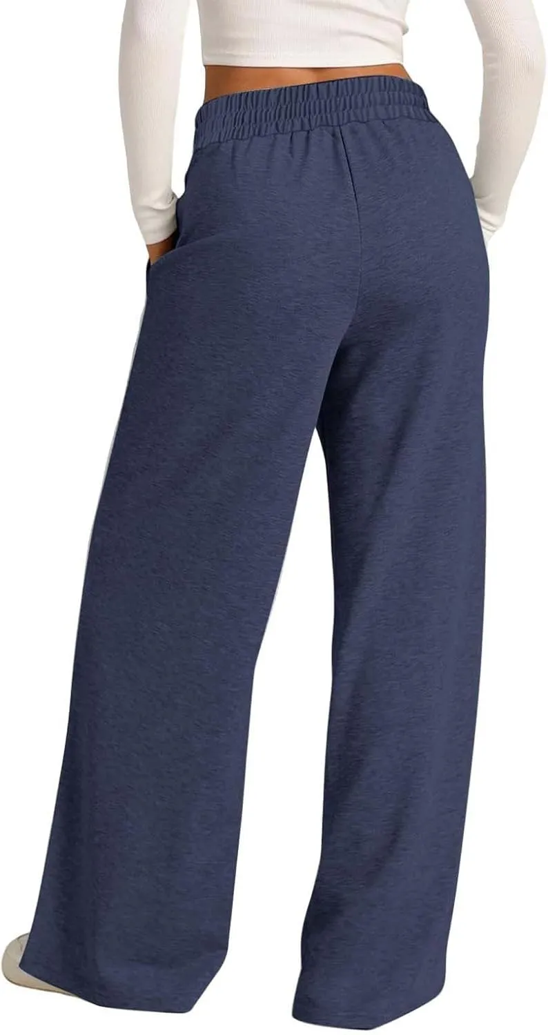 Womens Wide Leg Sweatpants High Waist Baggy Straight Leg Casual Drawstring Running Joggers Pants with Pockets