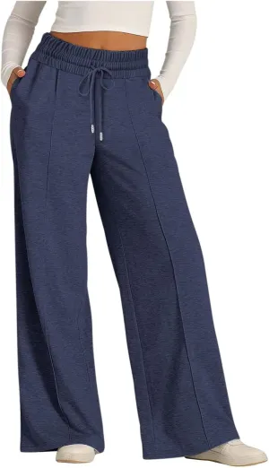 Womens Wide Leg Sweatpants High Waist Baggy Straight Leg Casual Drawstring Running Joggers Pants with Pockets