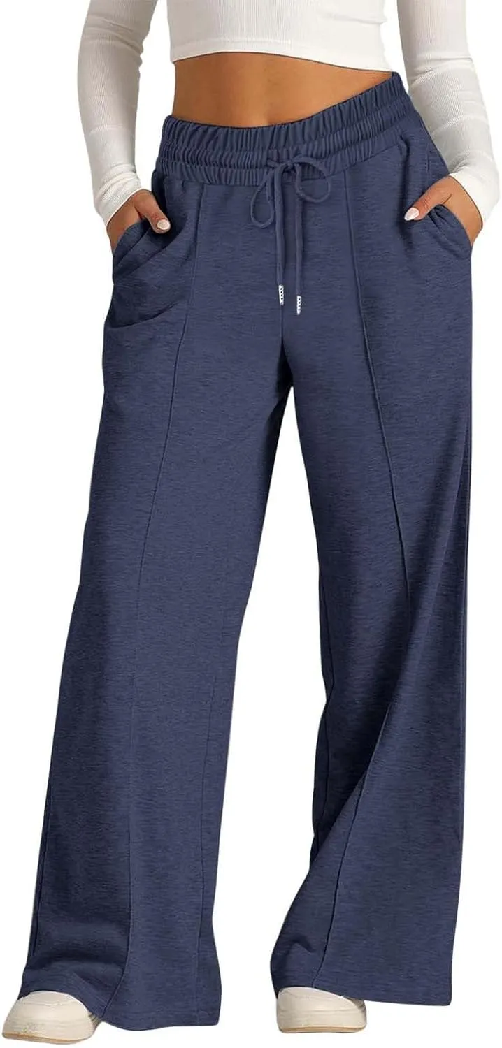 Womens Wide Leg Sweatpants High Waist Baggy Straight Leg Casual Drawstring Running Joggers Pants with Pockets