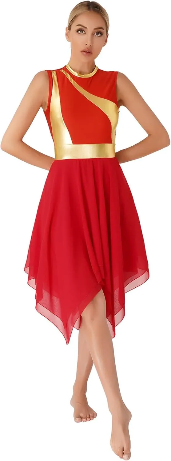 Womens Worship Praise Dance Pullover Vest Sleeveless Color Block Tunic Irregular Hem Liturgical Lyrical Dance Dress