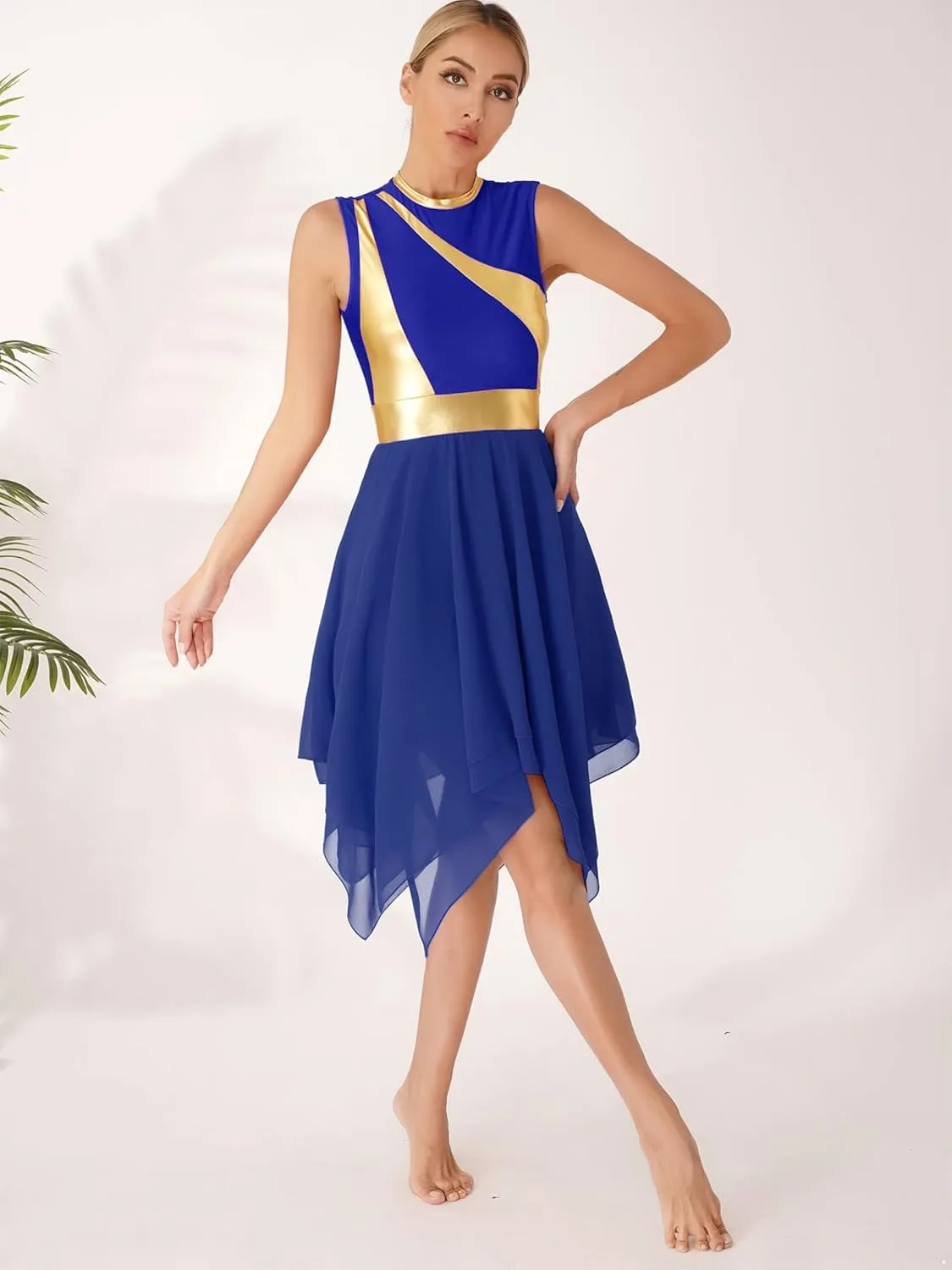Womens Worship Praise Dance Pullover Vest Sleeveless Color Block Tunic Irregular Hem Liturgical Lyrical Dance Dress