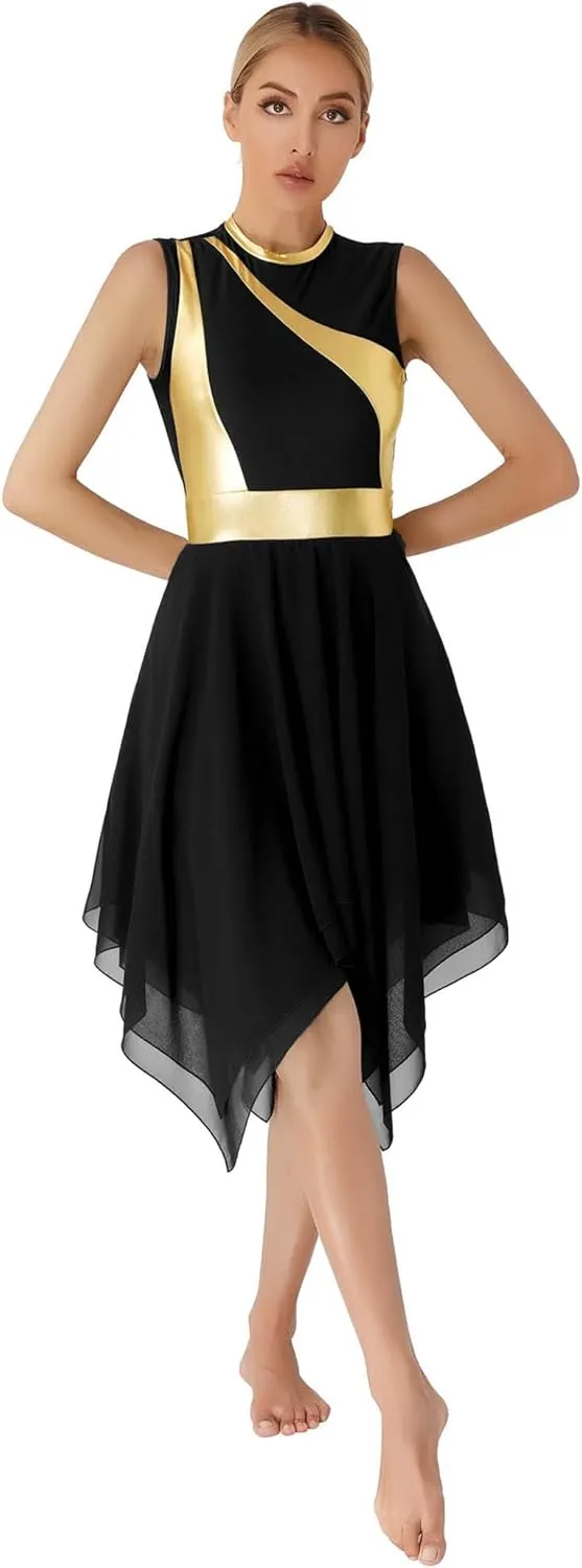 Womens Worship Praise Dance Pullover Vest Sleeveless Color Block Tunic Irregular Hem Liturgical Lyrical Dance Dress