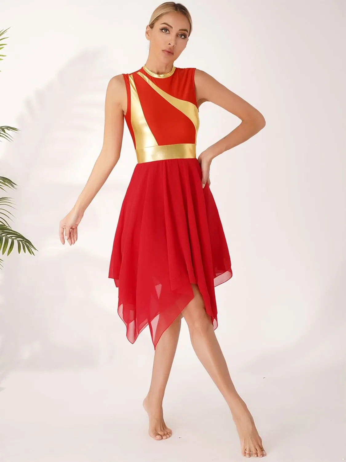 Womens Worship Praise Dance Pullover Vest Sleeveless Color Block Tunic Irregular Hem Liturgical Lyrical Dance Dress