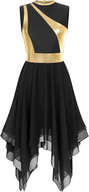 Womens Worship Praise Dance Pullover Vest Sleeveless Color Block Tunic Irregular Hem Liturgical Lyrical Dance Dress