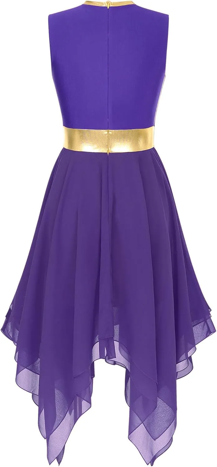 Womens Worship Praise Dance Pullover Vest Sleeveless Color Block Tunic Irregular Hem Liturgical Lyrical Dance Dress