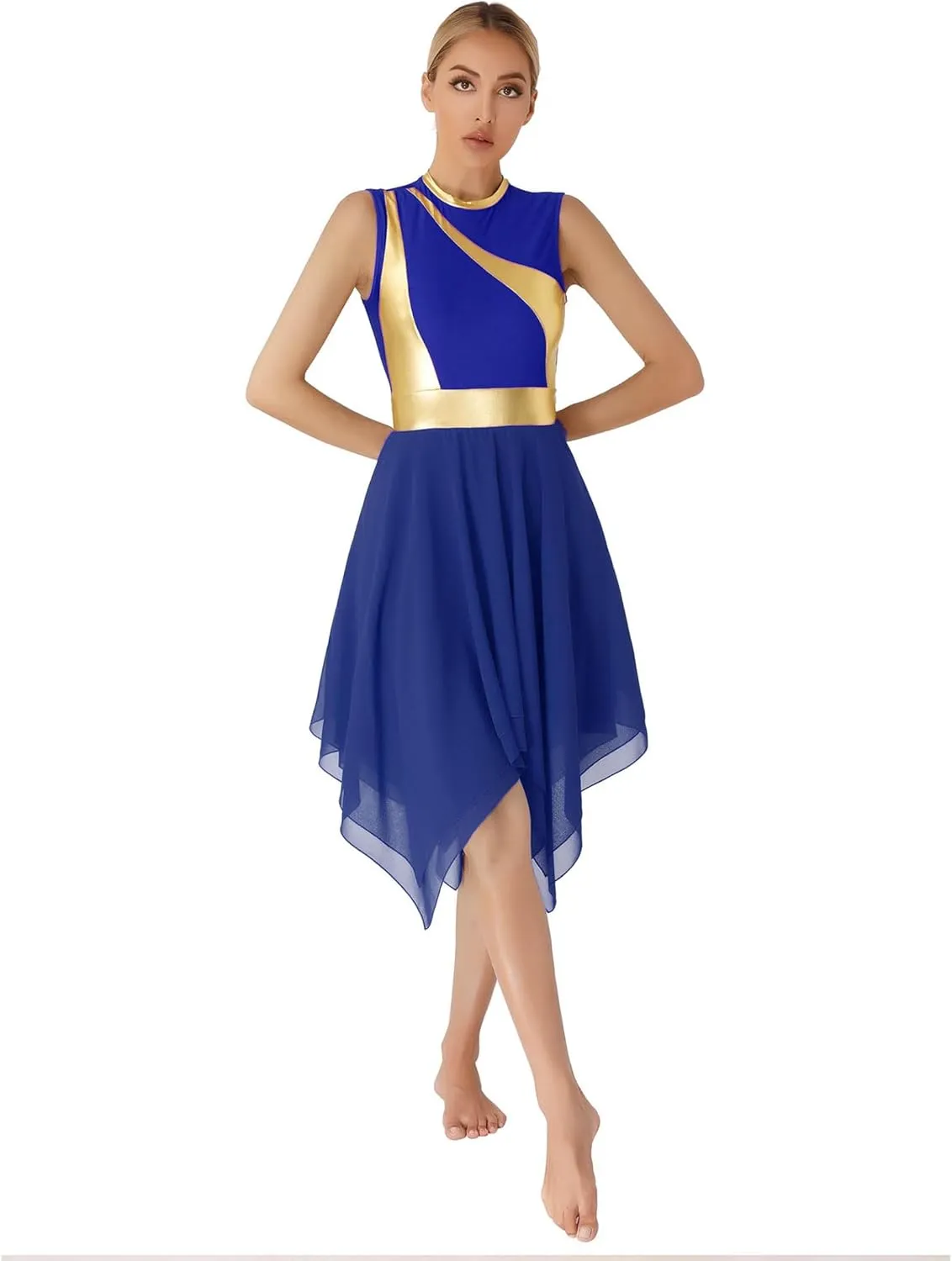 Womens Worship Praise Dance Pullover Vest Sleeveless Color Block Tunic Irregular Hem Liturgical Lyrical Dance Dress