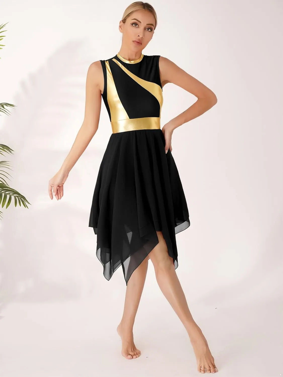 Womens Worship Praise Dance Pullover Vest Sleeveless Color Block Tunic Irregular Hem Liturgical Lyrical Dance Dress