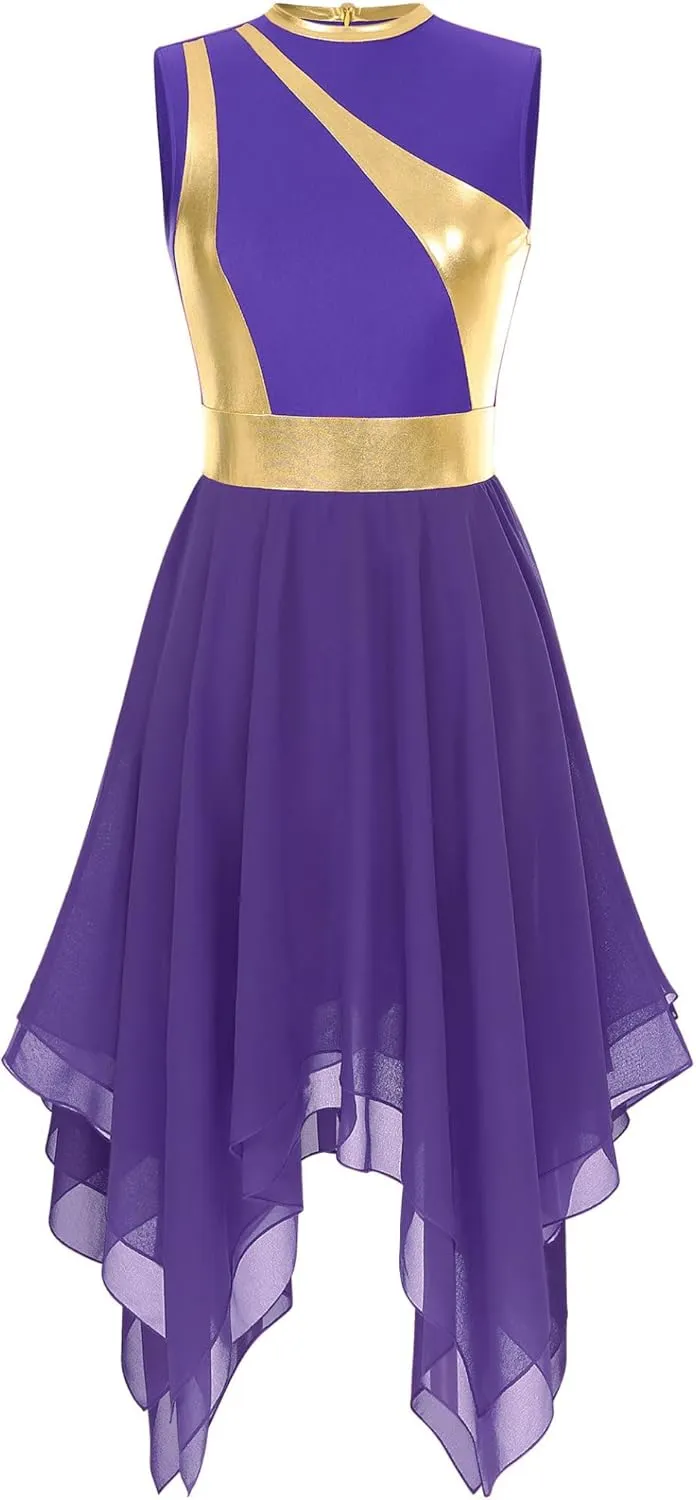 Womens Worship Praise Dance Pullover Vest Sleeveless Color Block Tunic Irregular Hem Liturgical Lyrical Dance Dress