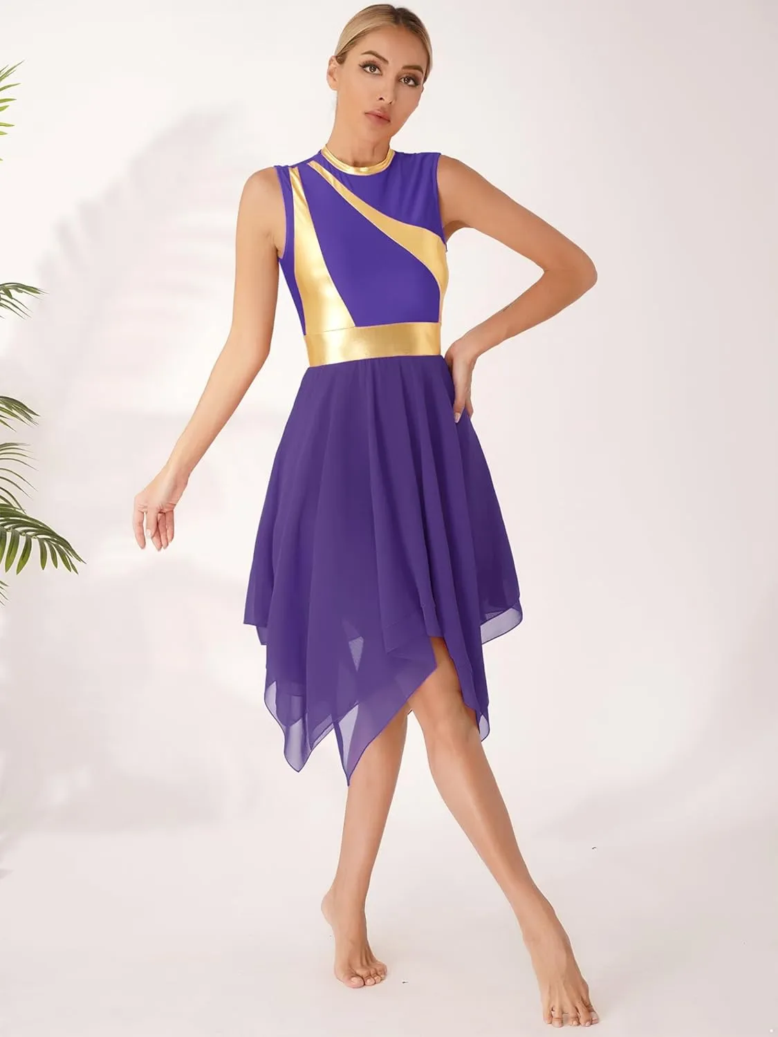 Womens Worship Praise Dance Pullover Vest Sleeveless Color Block Tunic Irregular Hem Liturgical Lyrical Dance Dress
