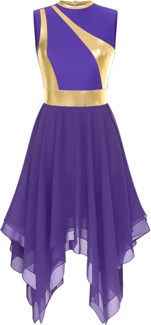 Womens Worship Praise Dance Pullover Vest Sleeveless Color Block Tunic Irregular Hem Liturgical Lyrical Dance Dress
