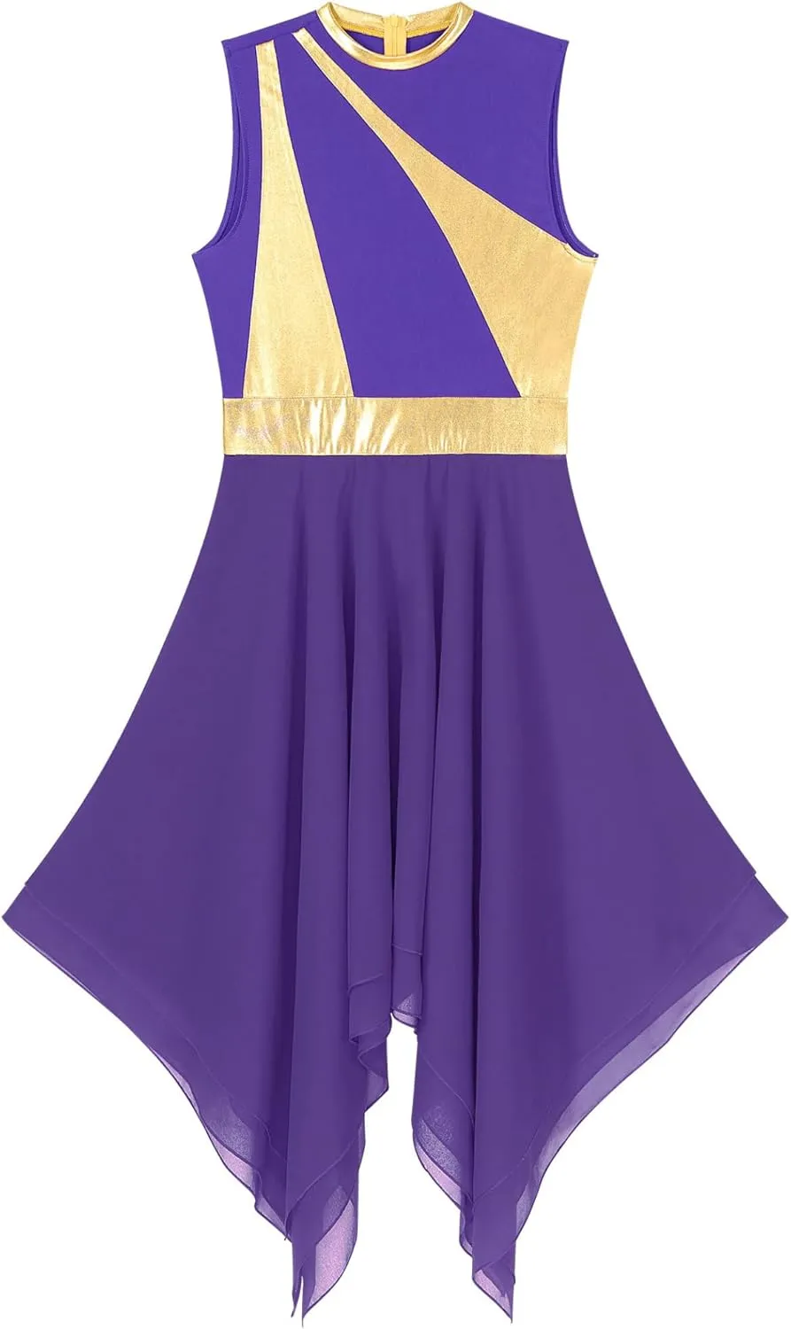 Womens Worship Praise Dance Pullover Vest Sleeveless Color Block Tunic Irregular Hem Liturgical Lyrical Dance Dress