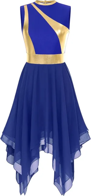 Womens Worship Praise Dance Pullover Vest Sleeveless Color Block Tunic Irregular Hem Liturgical Lyrical Dance Dress