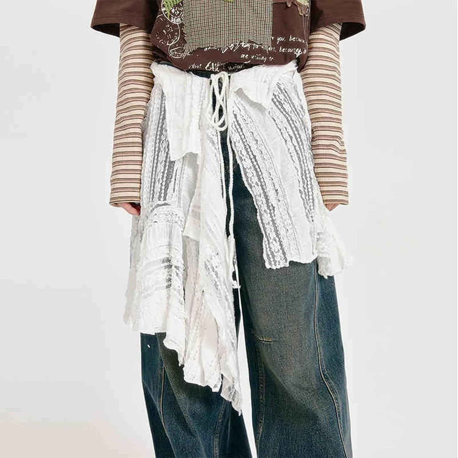 Women's Y2K Lace Pleated Skirts Asymmetrical Vintage Fairy Mesh Floral Mid Slip Skirt Layered Flowy Short Skirt Streetwear