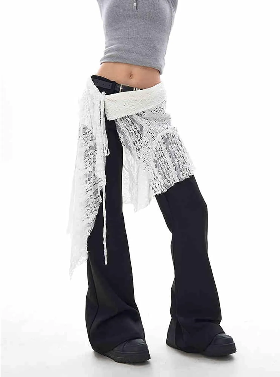 Women's Y2K Lace Pleated Skirts Asymmetrical Vintage Fairy Mesh Floral Mid Slip Skirt Layered Flowy Short Skirt Streetwear