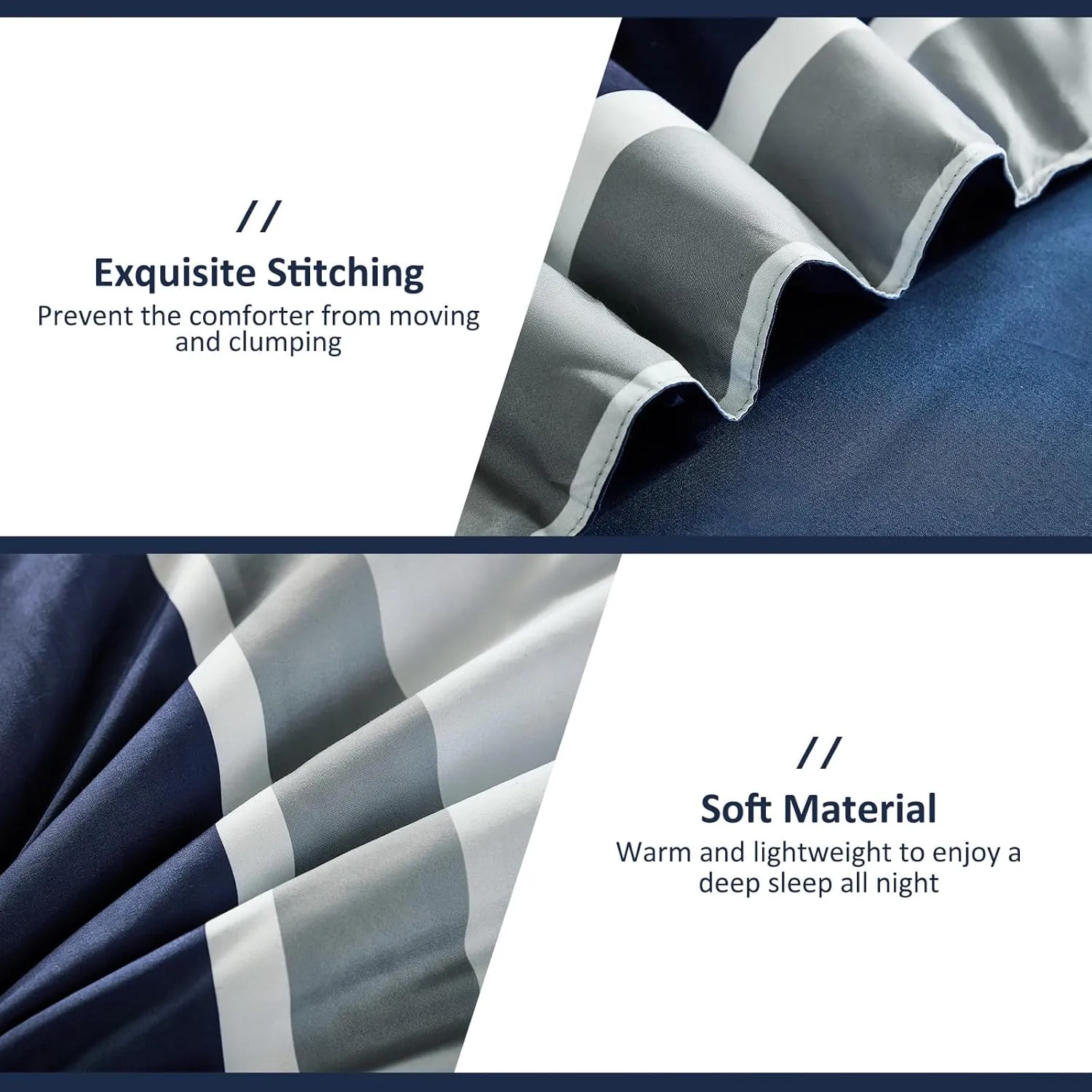 WONGS BEDDING Queen Comforter Set, 7 Pieces Blue Comforter Set Queen, Soft Striped Bed in a Bag Bedding Set with Comforter, Flat Sheet, Fitted Sheet, Pillow Shams, Pillowcase