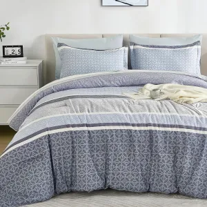 WONGS BEDDING Queen Size Comforter Set 7 Pieces, Blue Striped Bed in a Bag Comforter and Sheet Set, Boho Soft Lightweight Micorfiber Bedding Set for All Seaon (90"×90")