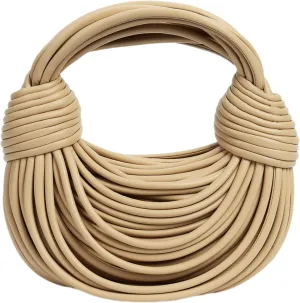 Woven Crossbody Bag for Women, Small Leather Clutch Purse Knotted Bread Handbag Top Handle Noodles Shoulder Bag.