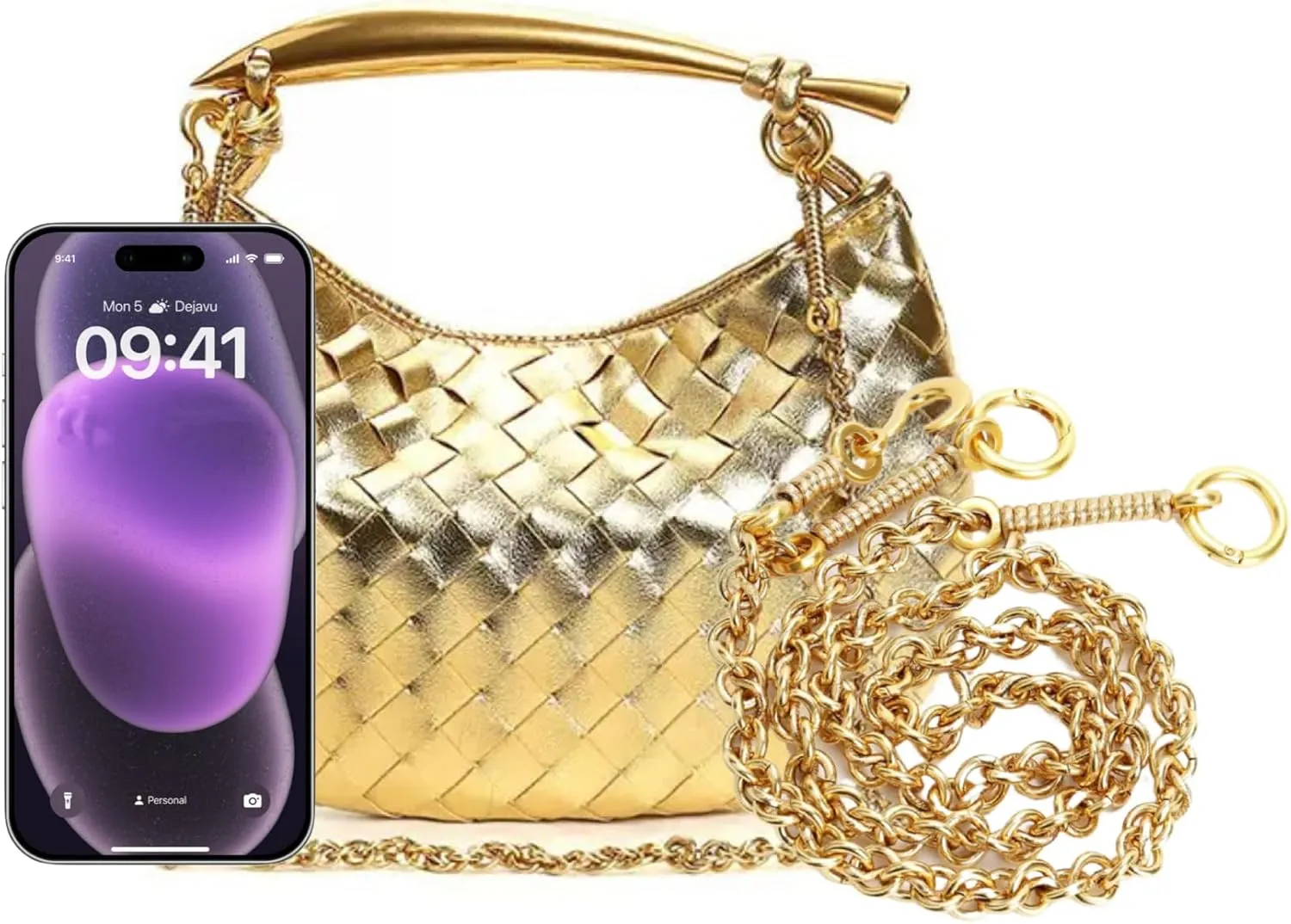 Woven leather chains, dumpling buns, metal handles, handbags, women's wallets, homeless people's bags, and knotted