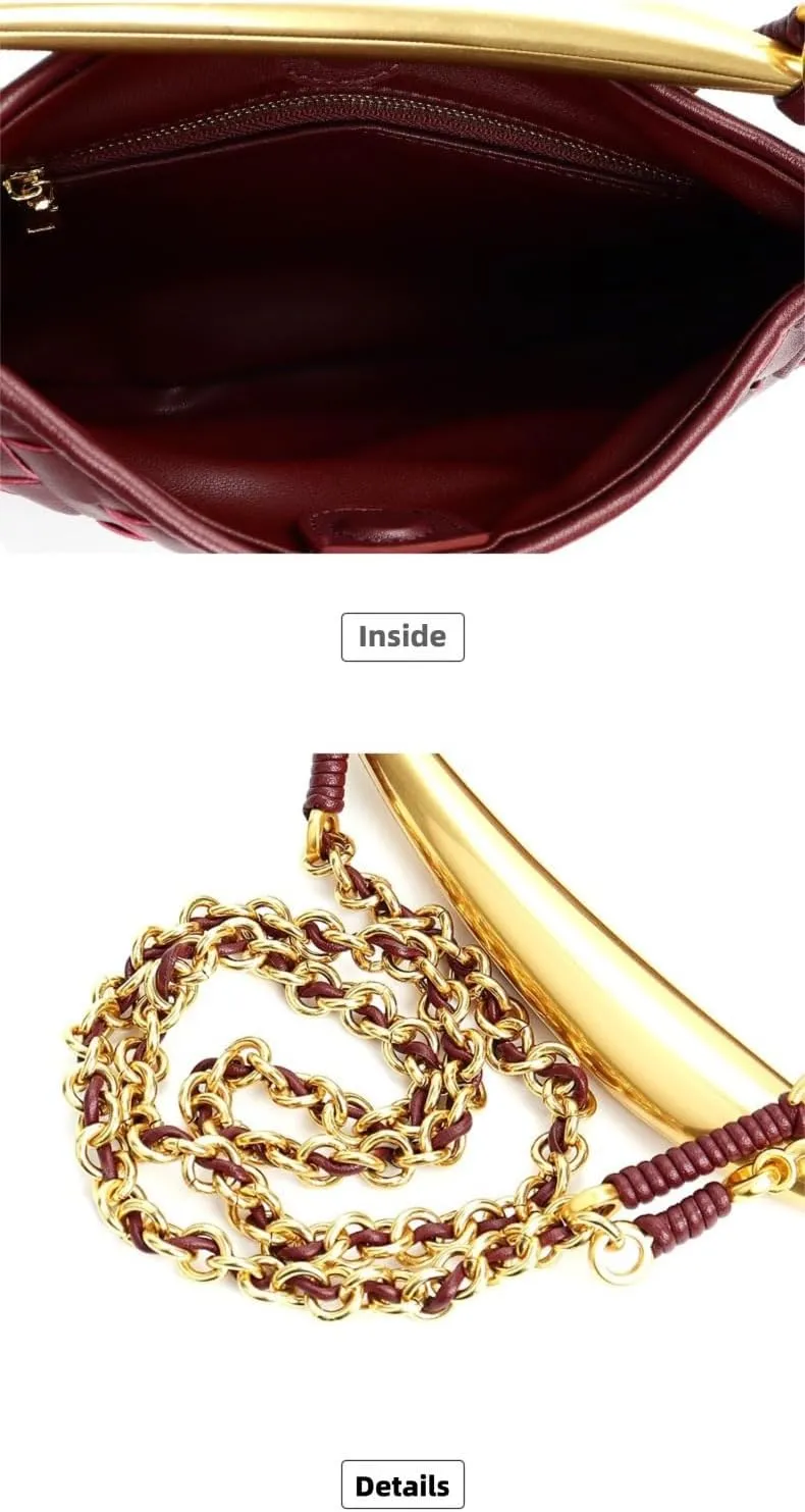 Woven leather chains, dumpling buns, metal handles, handbags, women's wallets, homeless people's bags, and knotted