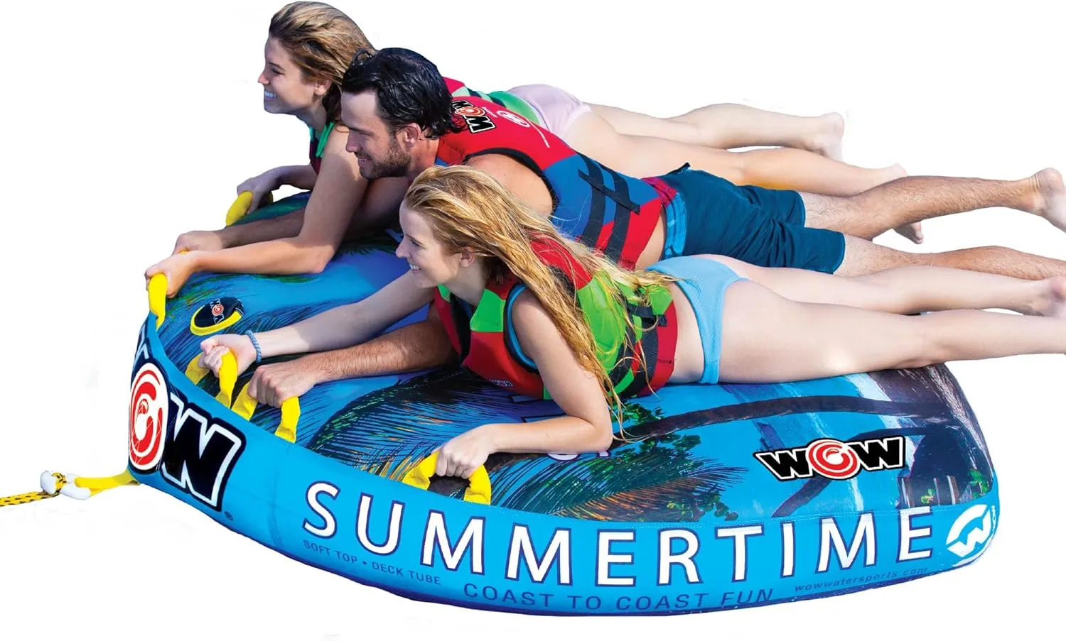 WOW Sports Summertime 1 2 or 3 Person Inflatable Towable Deck Tube for Boating, 8200P-10-3