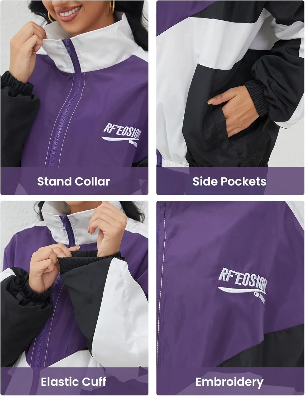 Wyeysyt Women's Y2k Jacket Zip Up Lightweight Windbreaker Jacket Varsity Oversized Sport Jacket Y2k Clothing 90s Jacket