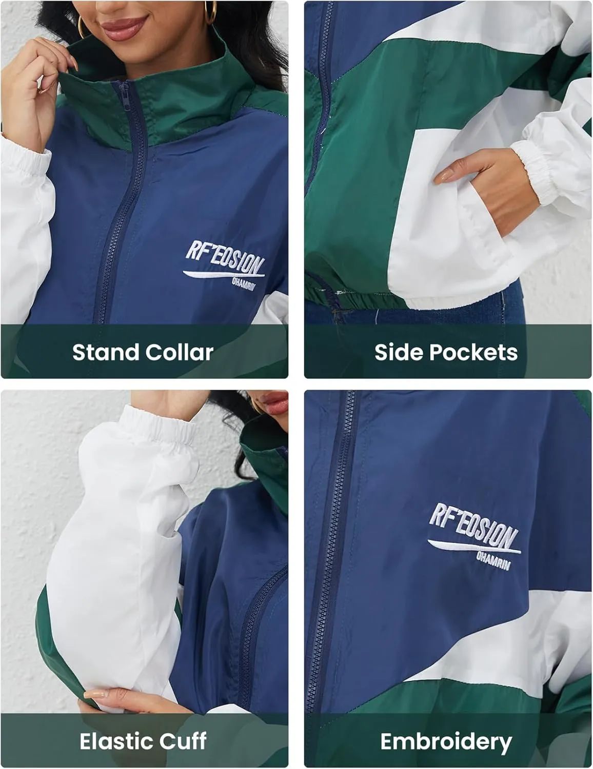 Wyeysyt Women's Y2k Jacket Zip Up Lightweight Windbreaker Jacket Varsity Oversized Sport Jacket Y2k Clothing 90s Jacket