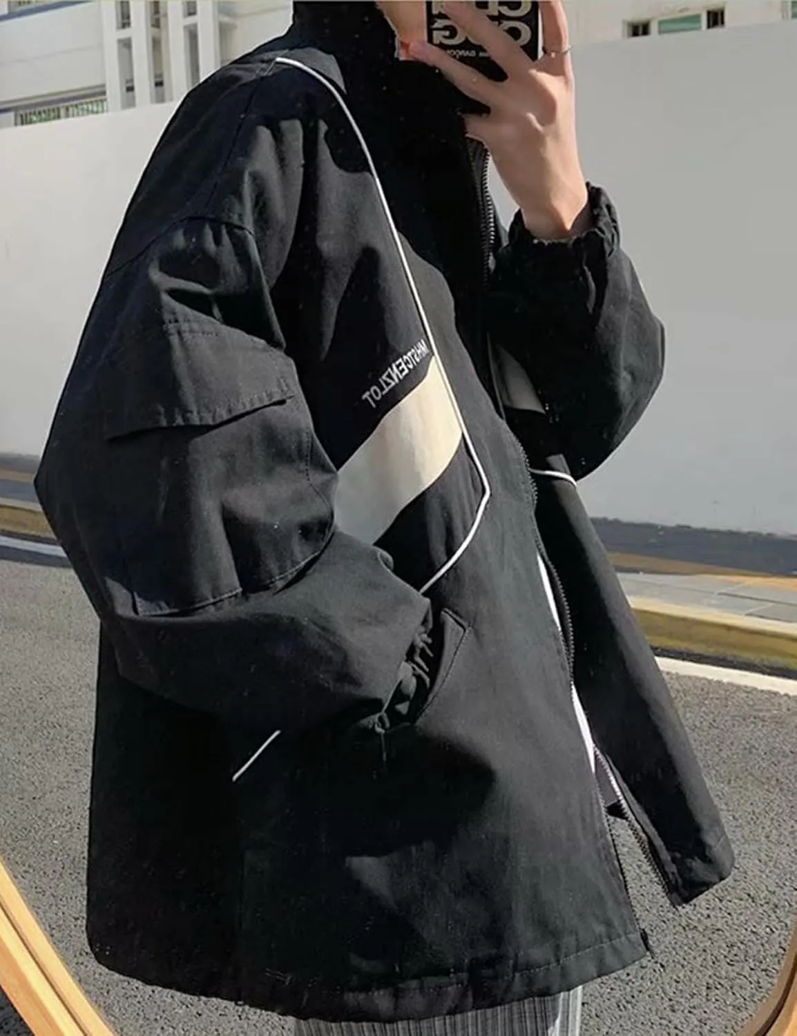 Wyeysyt Women's Y2k Jacket Zip Up Lightweight Windbreaker Jacket Varsity Oversized Sport Jacket Y2k Clothing 90s Jacket