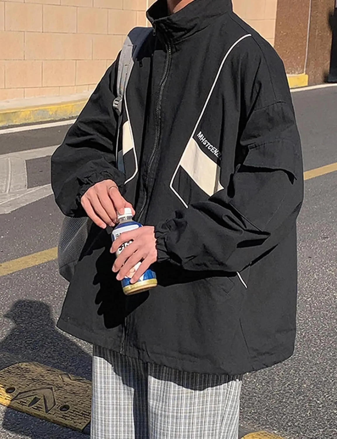 Wyeysyt Women's Y2k Jacket Zip Up Lightweight Windbreaker Jacket Varsity Oversized Sport Jacket Y2k Clothing 90s Jacket