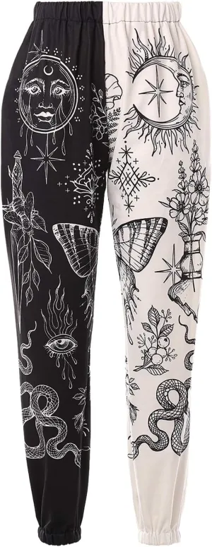 XFLnaraz Women's Fashion Printed Jogger Pants Elastic Waist Color Block Street Loose Sweatpants with Pockets