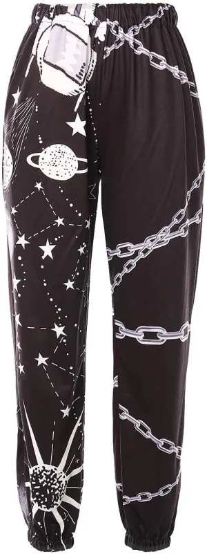 XFLnaraz Women's Fashion Printed Jogger Pants Elastic Waist Color Block Street Loose Sweatpants with Pockets