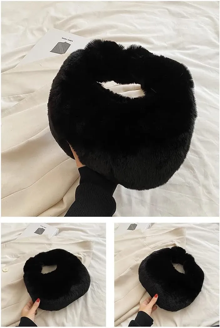 XPONNI Fuzzy Dumpling Bag, Cute Fluffy Bags, Cute Mini Handbags, Faux Fur Bag with Zipper, Soft Knotted Bag