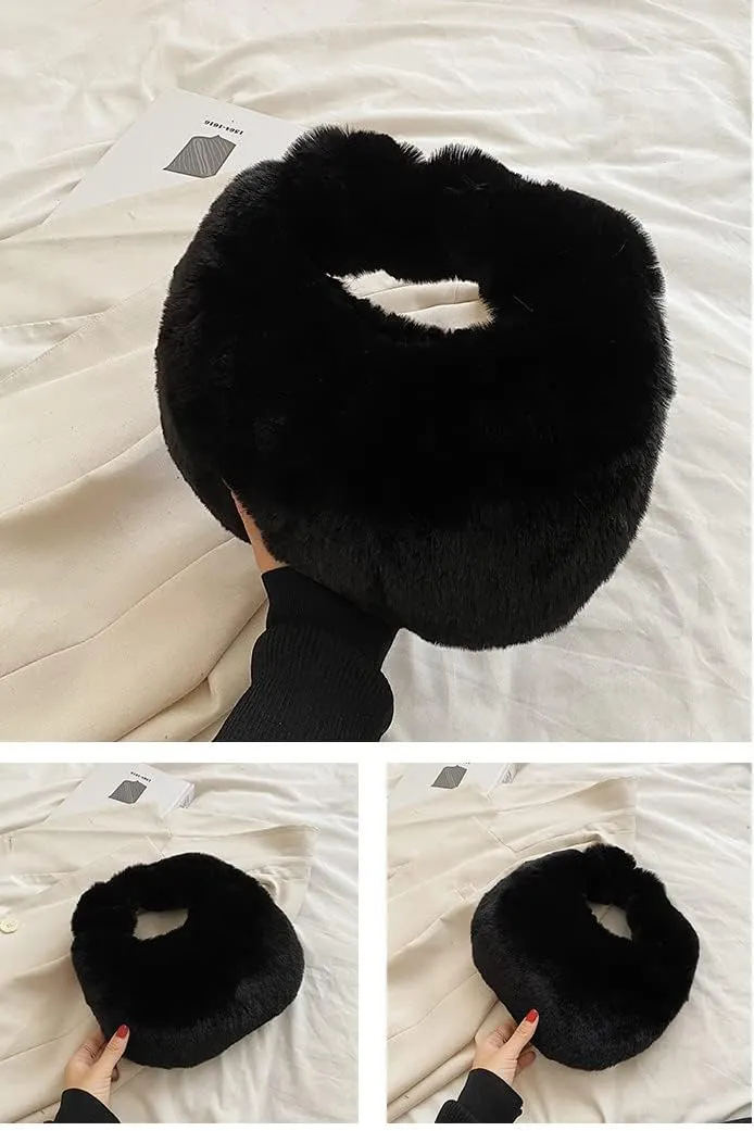 XPONNI Fuzzy Dumpling Bags, Cute Fluffy Y2k Handbags, Soft Knotted Faux Fur Bags with Zipper